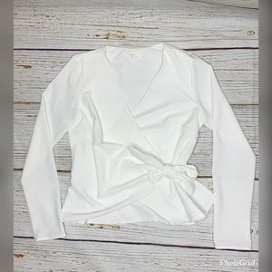 White Front Wrap Blouse - Dee Elly